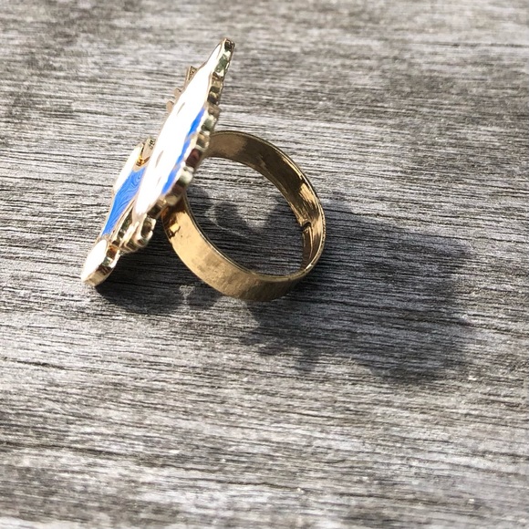 NEW RARE Collectible Hello Kitty Enamel Ring Jewelry Blue Off White Gold - Picture 7 of 11